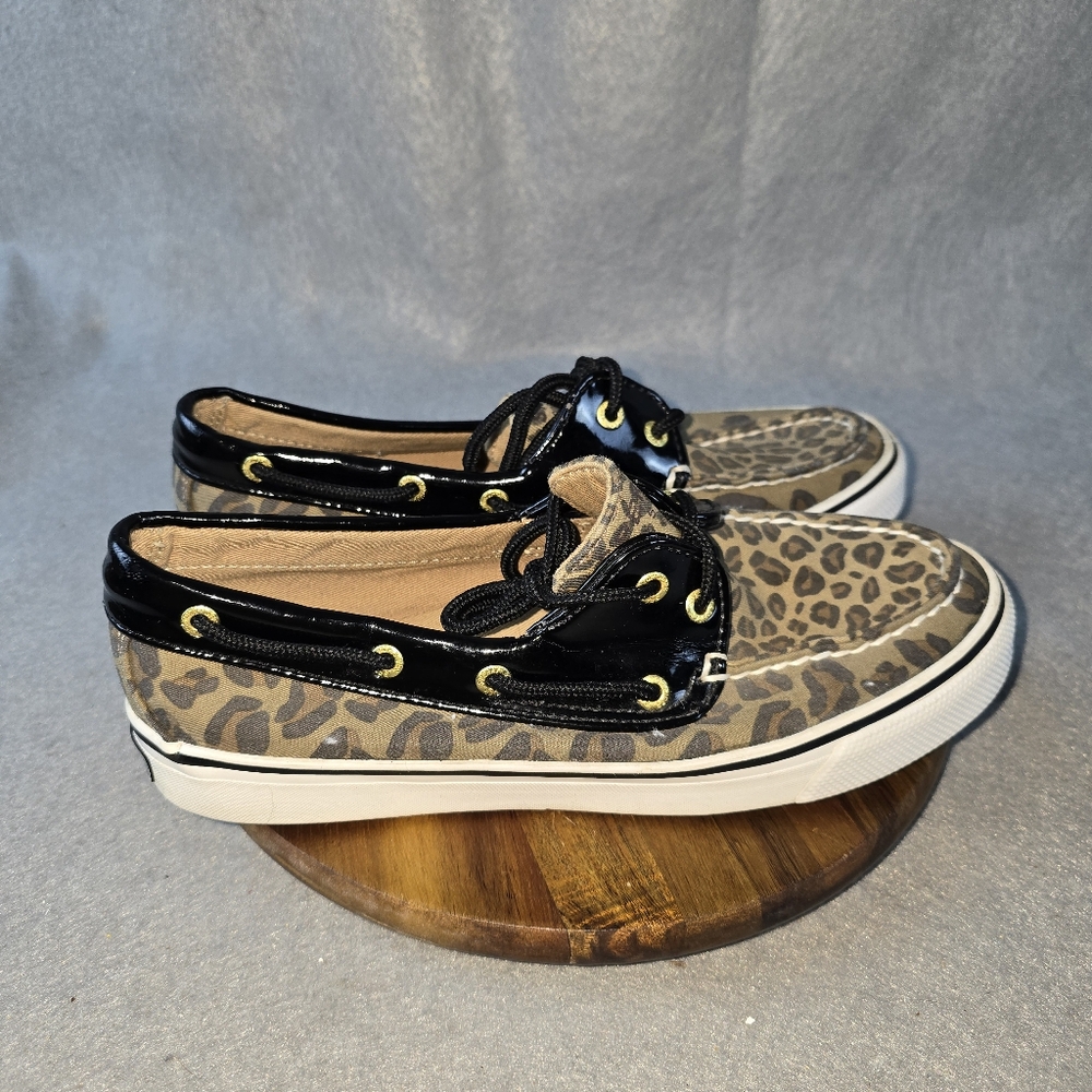 Sperry Topsider Woman’s Leopard Animal Print Boat Shoes With Patent  6.5 Love - Picture 3 of 10